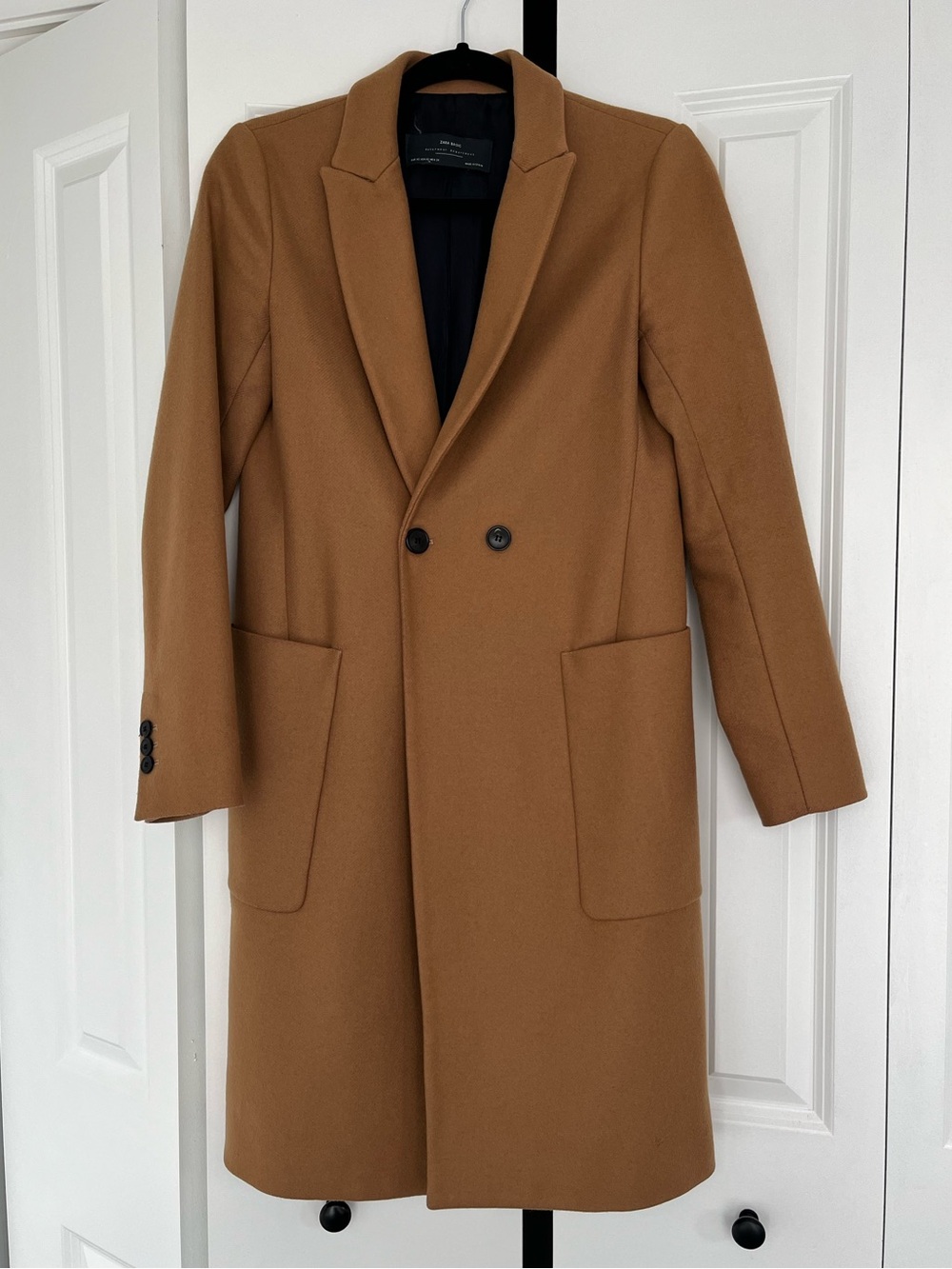 Vintage Zara Camel Brown Wool Tailored Coat XS, midweight, lined